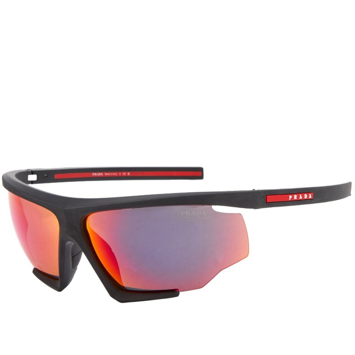 Photo: Prada Eyewear Men's Linea Rossa PS 07YS Sunglasses in Black/Mirror Orange