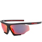 Prada Eyewear Men's Linea Rossa PS 07YS Sunglasses in Black/Mirror Orange