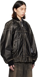 Miharayasuhiro Black Big Zip Faux-Leather Jacket