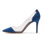 Gianvito Rossi Blue Suede Plexi Heels