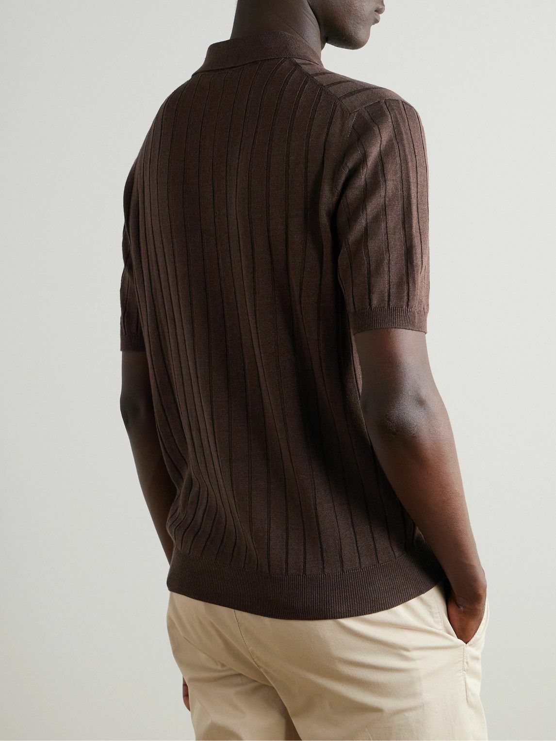 Boglioli - Ribbed Linen and Cotton-Blend Polo Shirt - Brown
