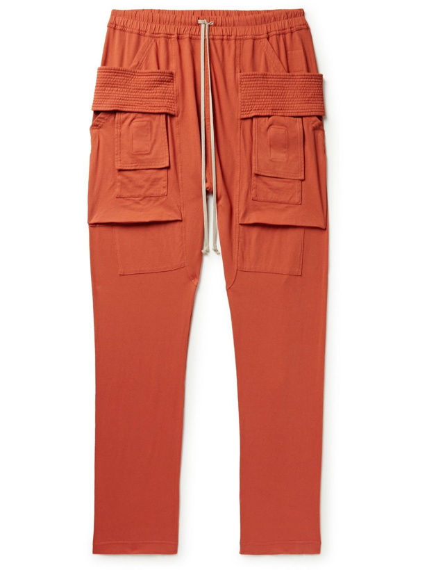 Photo: Rick Owens - Creatch Slim-Fit Tapered Organic Cotton-Jersey Drawstring Cargo Trousers - Orange