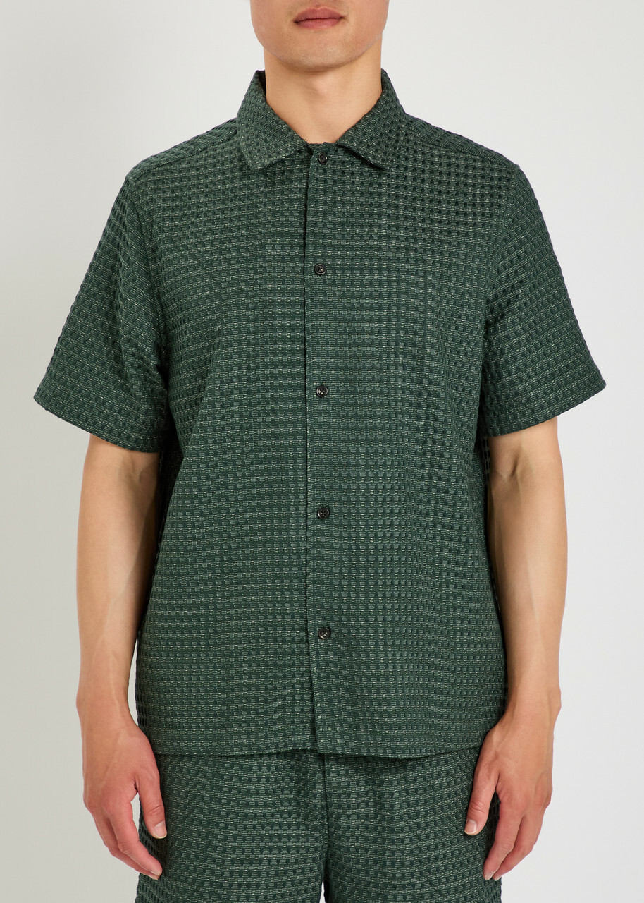 Les Deux Checked Seersucker Shirt Green