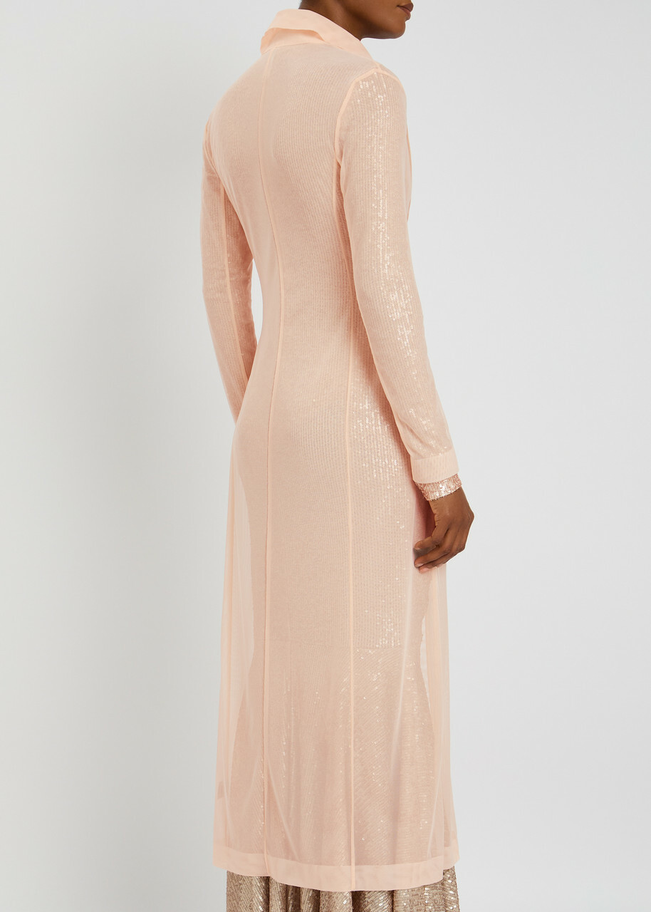 Norma Kamali Single-breasted Mesh Coat Beige