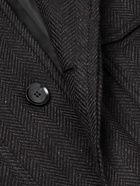 Brioni - Camp-Collar Logo-Appliquèd Herringbone Cashmere and Silk-Blend Jacket - Blue