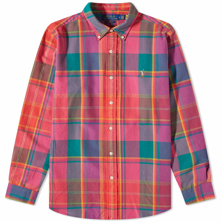 Photo: Polo Ralph Lauren Men's Madras Check Button Down Shirt in Pink/Orange Multi