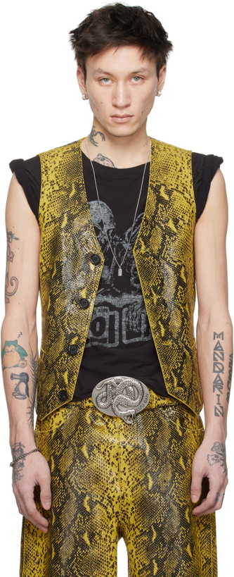 Photo: LU'U DAN Black & Yellow 'Year of the Snake' Embossed Leather Vest
