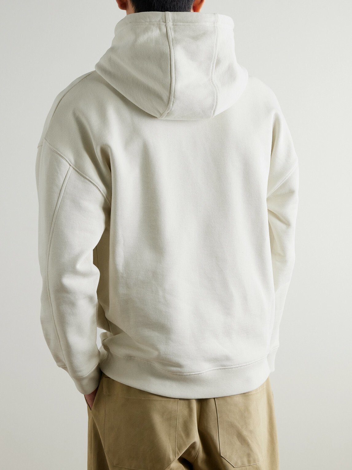 LOEWE - Logo-Embroidered Leather-Trimmed Cotton-Jersey Hoodie - Neutrals