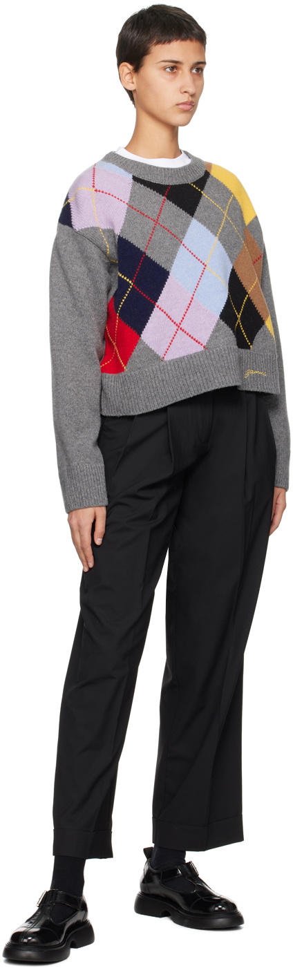 GANNI Gray Harlequin Sweater