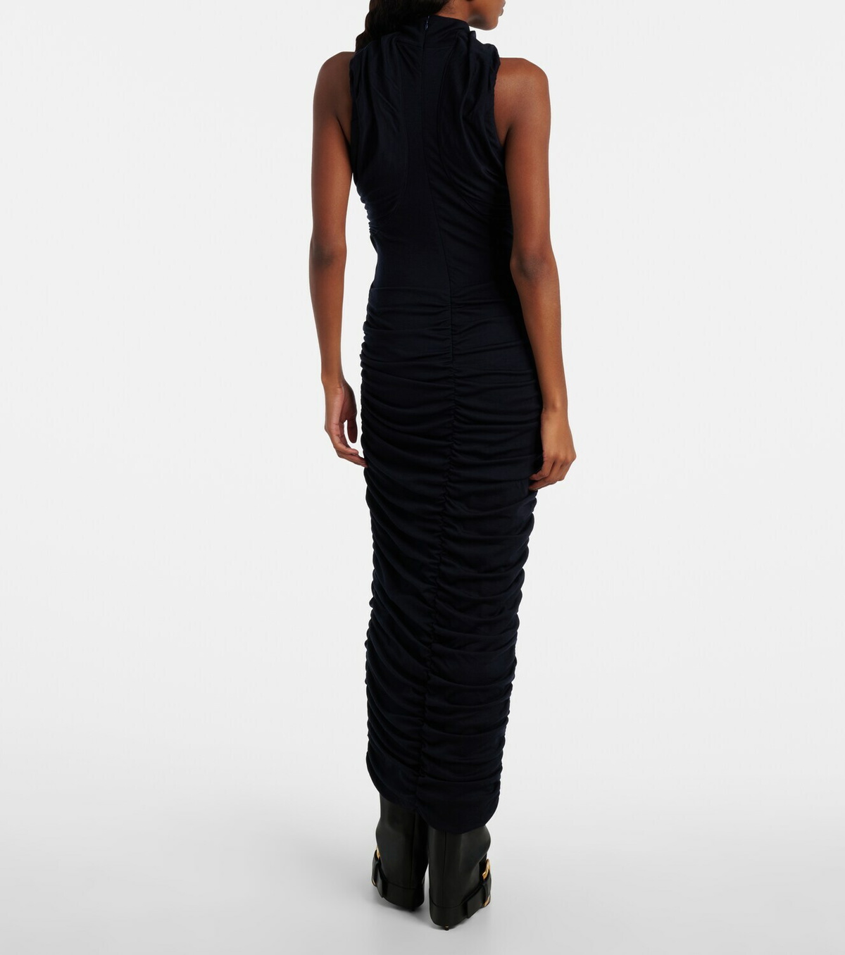 Balmain Ruched wool jersey midi dress