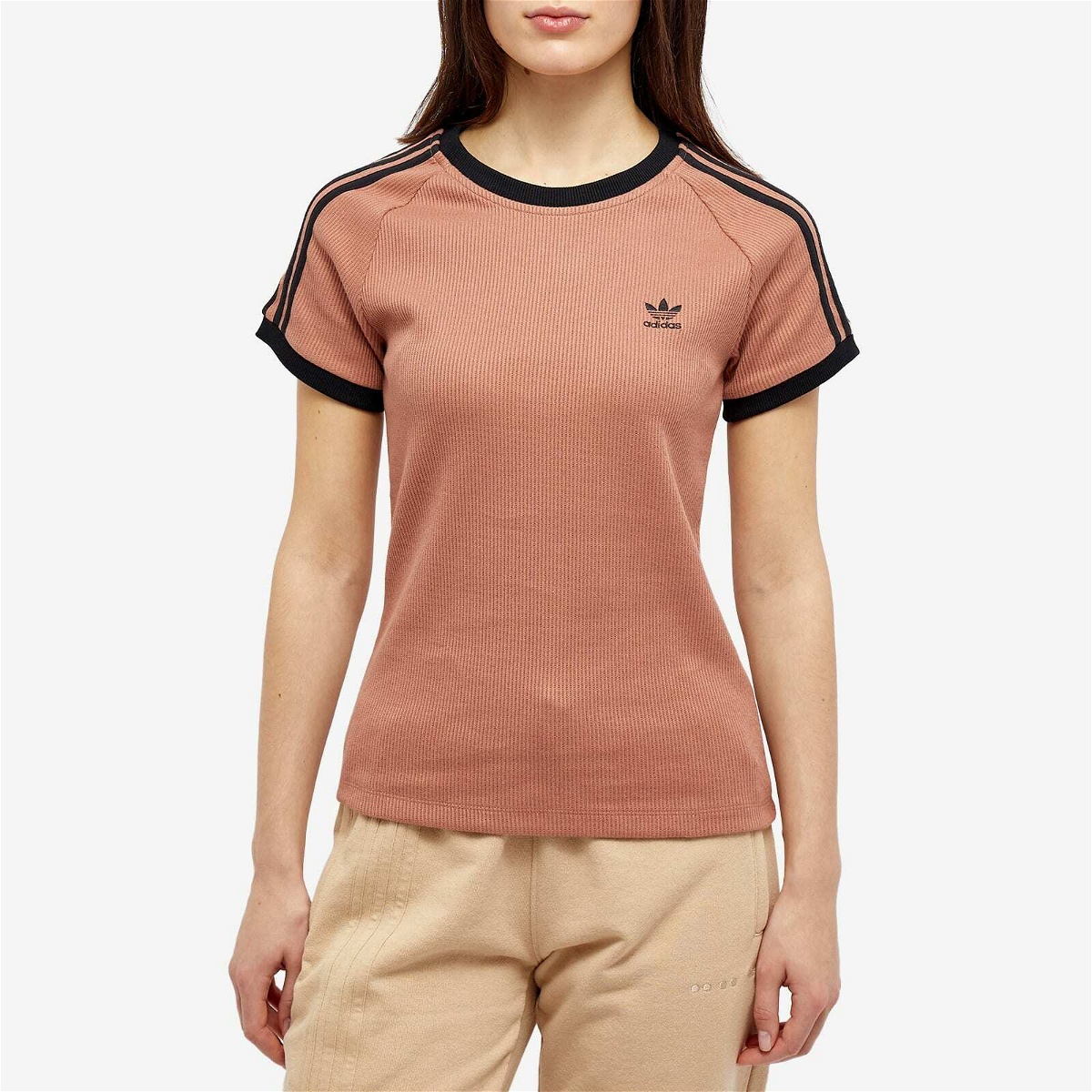 Adidas Women's 3-Stripe Slim T-Shirt in Clay Strata adidas