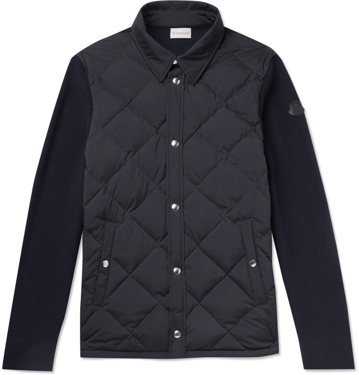Photo: Moncler - Slim-Fit Quilted Shell and Ribbed Wool Jacket - Blue