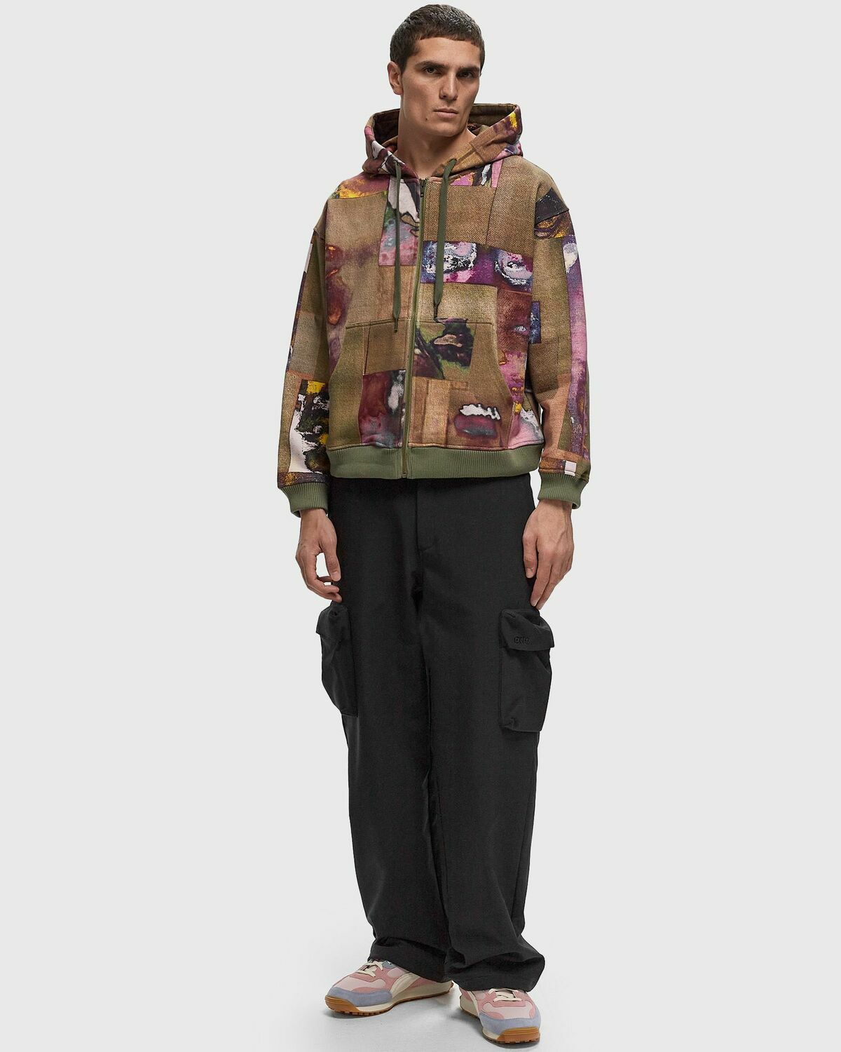 Kid Super Studios Face Collage Heavyweight Zip Up Hoodie Brown 