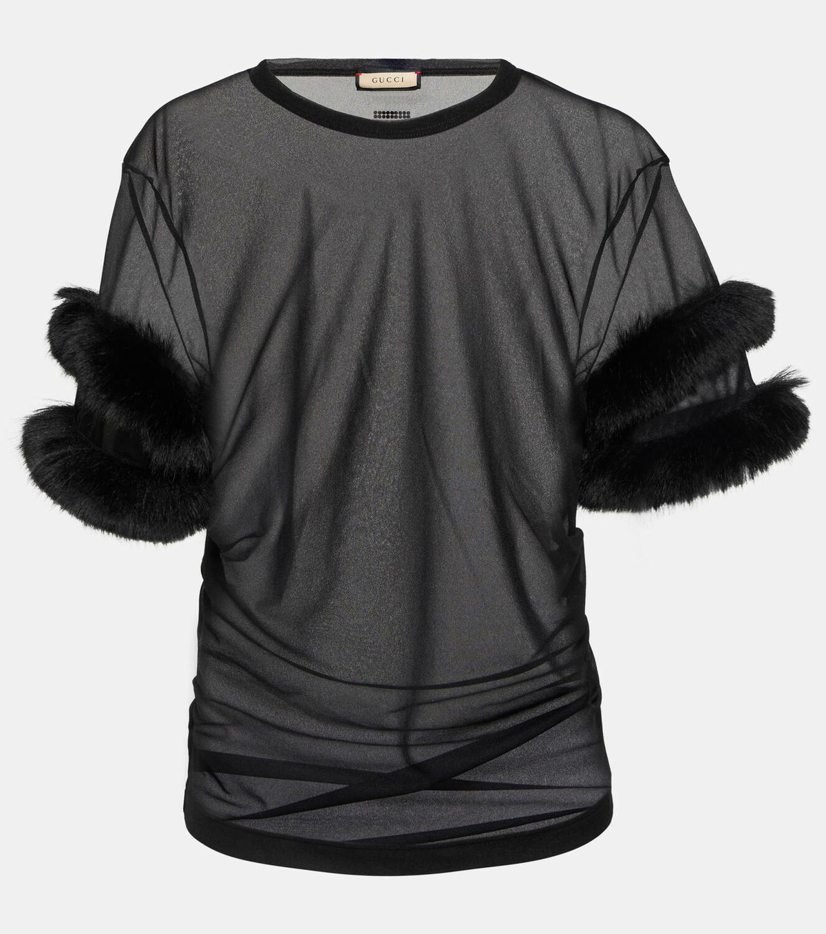 Gucci Mesh faux fur-trimmed top Gucci