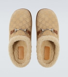 Gucci GG shearling-trimmed suede mules