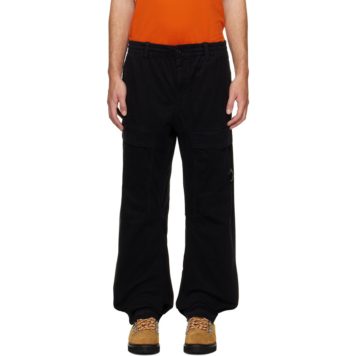 C.P. Company Black Stretch Sateen No Side Seams Lens Cargo Pants