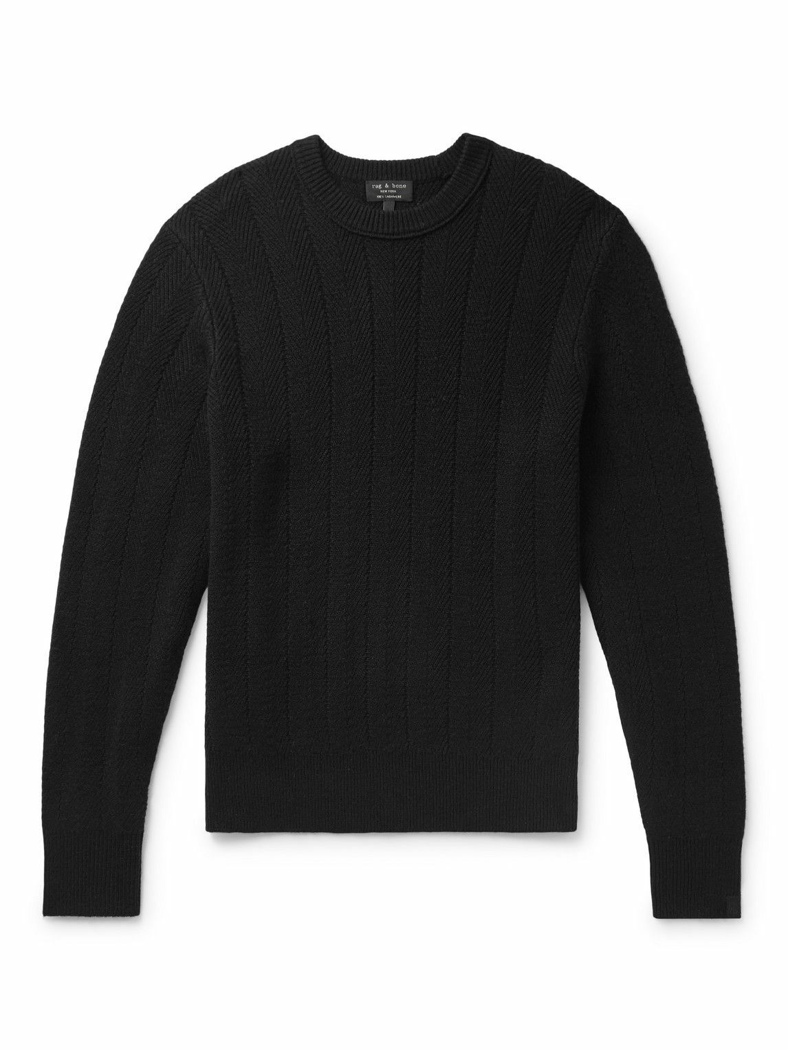 Rag & Bone - Durham Herringbone Cashmere Sweater - Black Rag and Bone