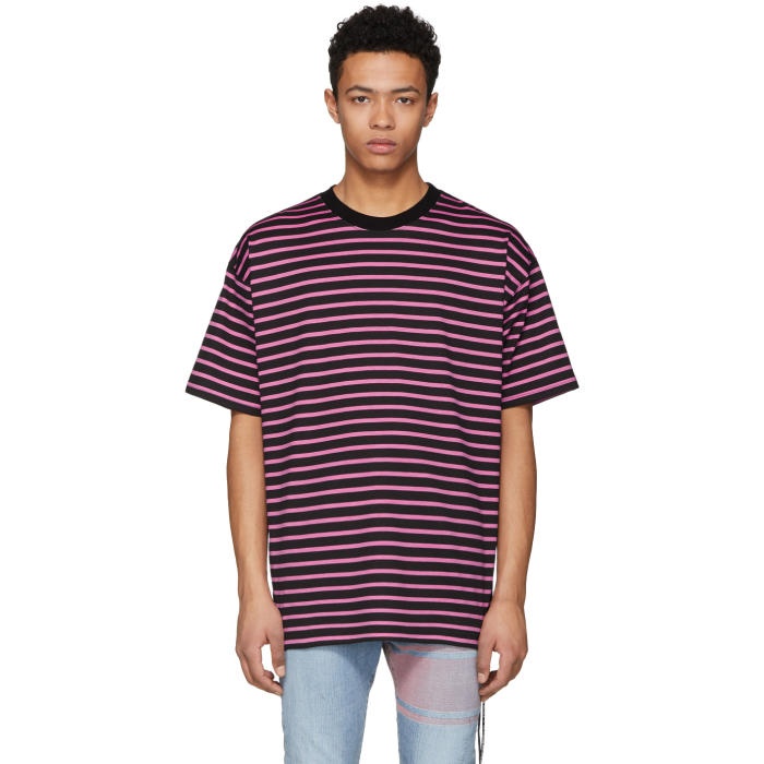 Photo: mastermind WORLD Black and Pink Striped Boxy T-Shirt 