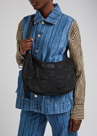 Damson Madder Crescent Bow-embroidered Satin Shoulder bag - Black - One Size