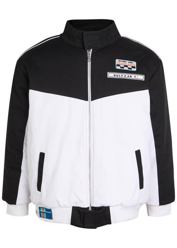 Photo: AN-Y1 Formula Appliquéd Padded Canvas Bomber Jacket Black And White