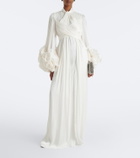 Costarellos Floral-appliqué pleated gown