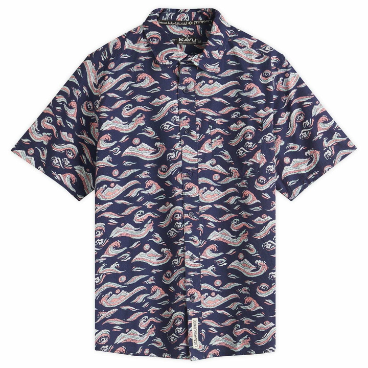 Photo: KAVU Men's Festaruski Stand Collar Short Sleeve Shirt in Bored Doodle