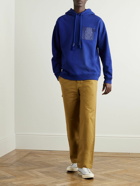 LOEWE - Logo-Debossed Leather-Trimmed Cotton-Jersey Hoodie - Blue