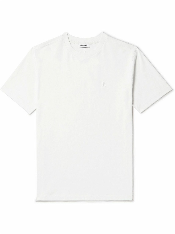 Photo: Norse Projects - Johannes Logo-Embroidered Organic Cotton-Jersey T-Shirt - White