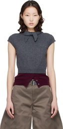 Meryll Rogge Gray & Burgundy Crew Neck Cap Sleeve Bandana Sweater