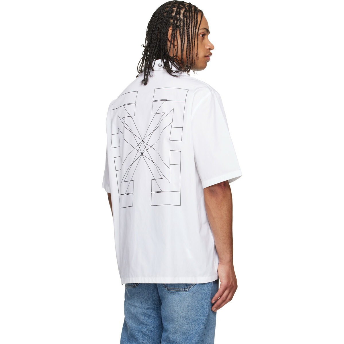 Off-White White Outline Double Arrow Poplin Bowling Shirt