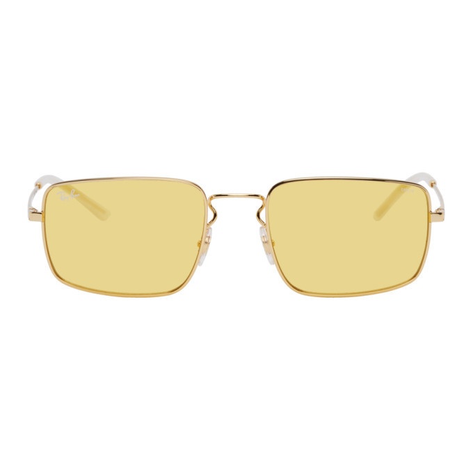 Photo: Ray-Ban Gold and Yellow Metal Square Sunglasses
