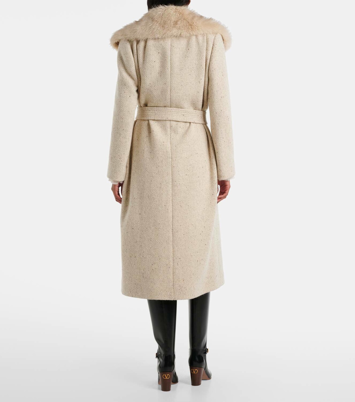 Valentino Faux fur-trimmed virgin wool wrap coat Valentino