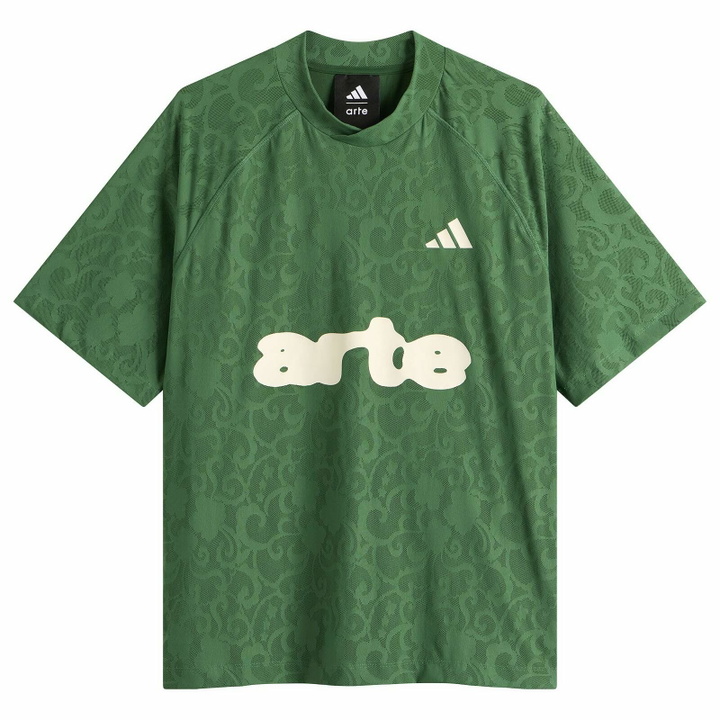 Photo: Adidas Men's x Arte Engineered Lace Jersey T-Shirt in Amazon Green/Off White