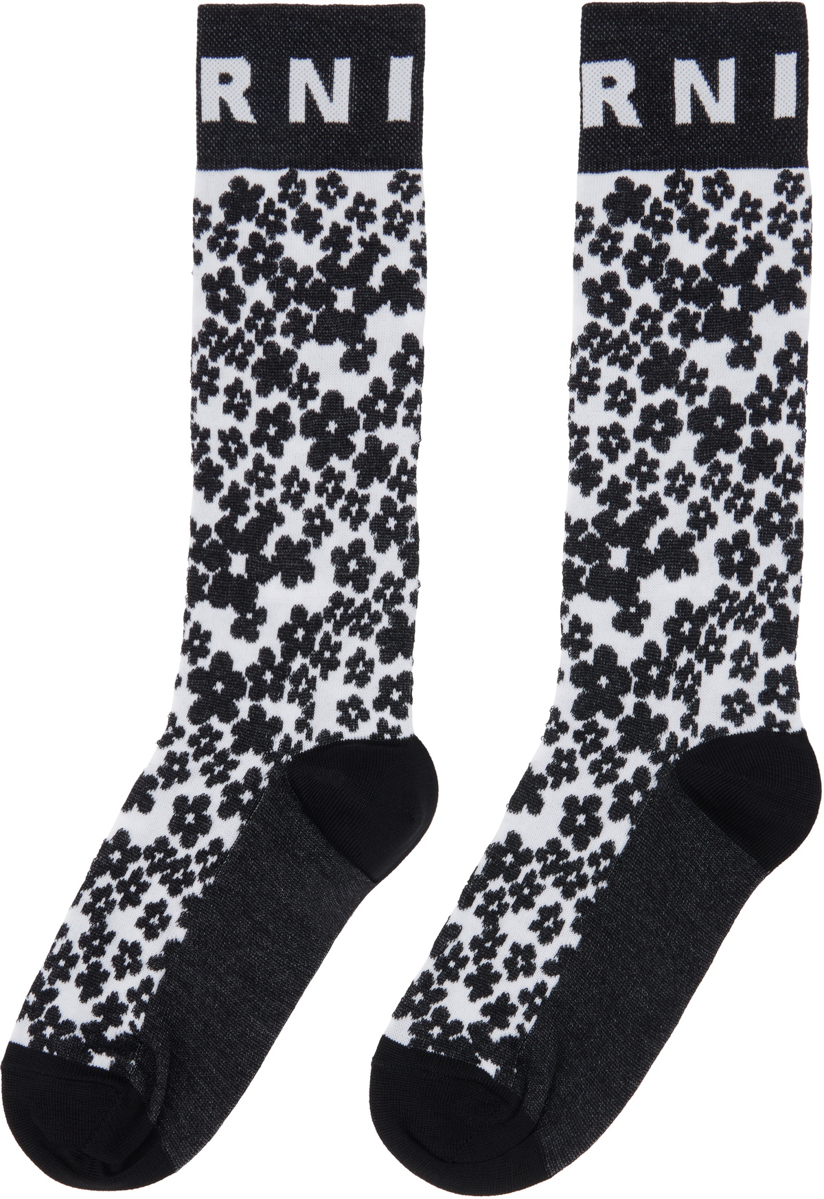 Marni Black & White Flower Intarsia Socks