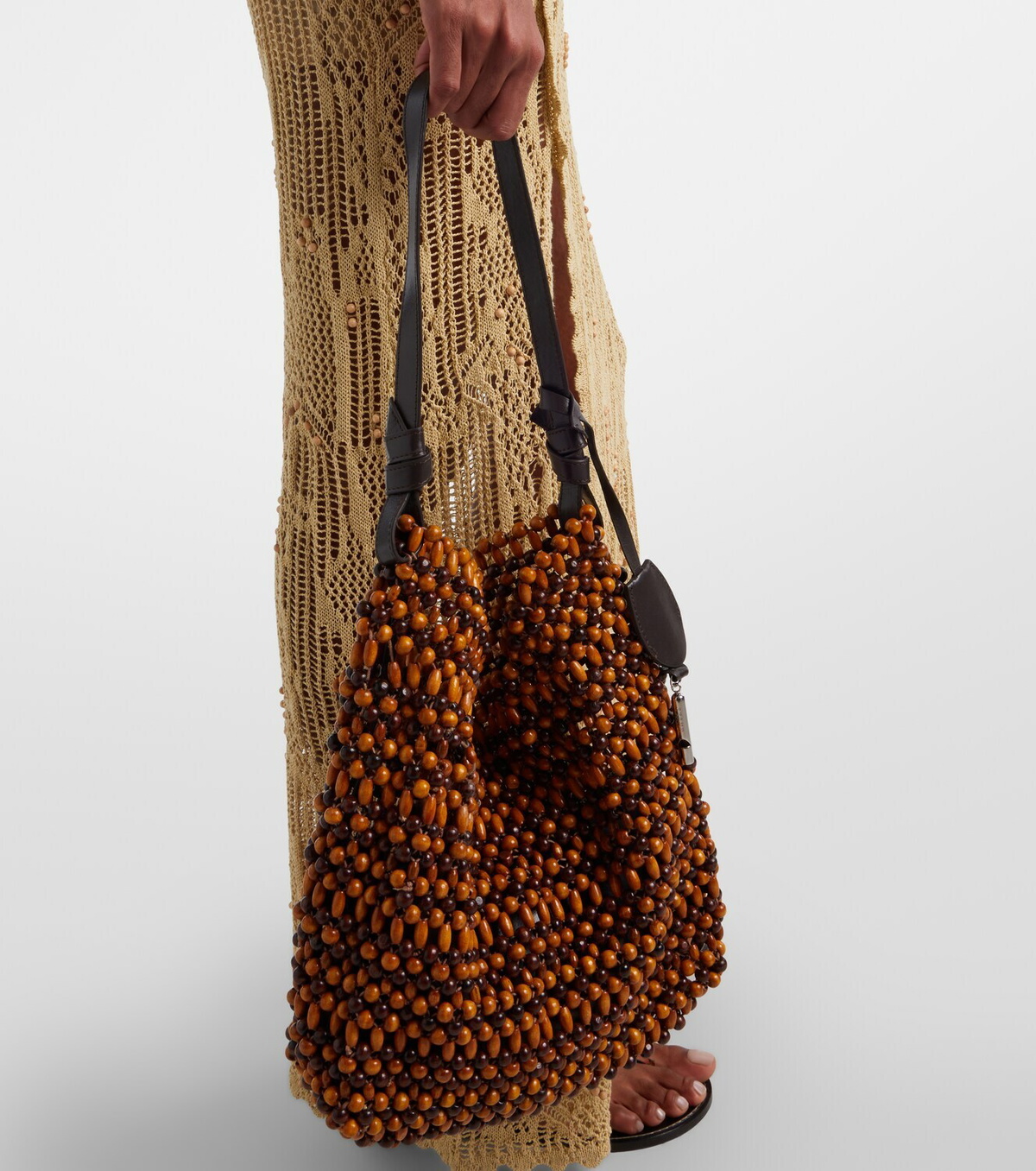 Staud Drift beaded leather-trimmed tote bag