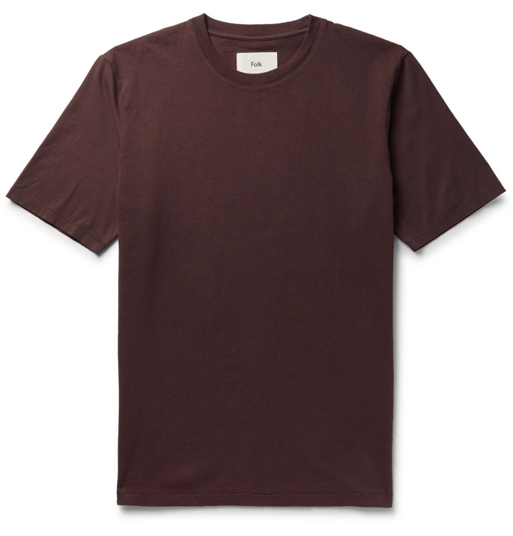 Photo: Folk - Garment-Dyed Cotton-Jersey T-Shirt - Burgundy