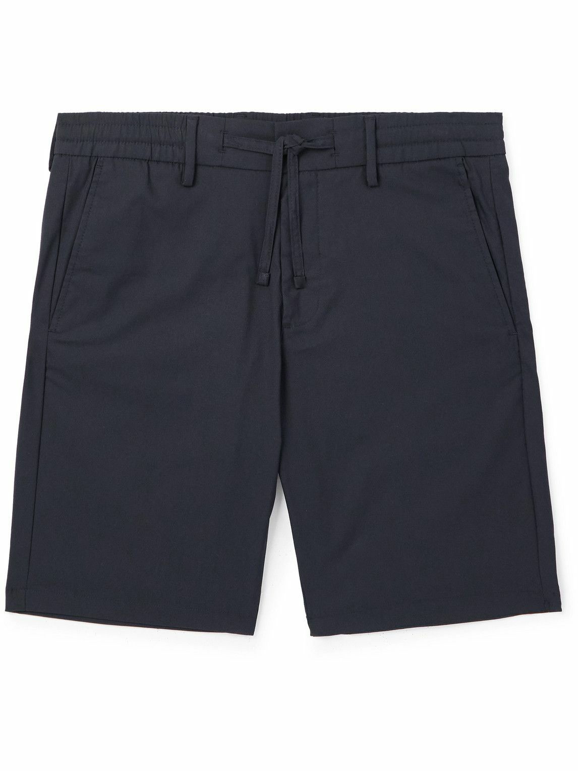 Photo: NN07 - Seb 1680 Straight-Leg Organic Cotton-Blend Twill Drawstring Shorts - Blue