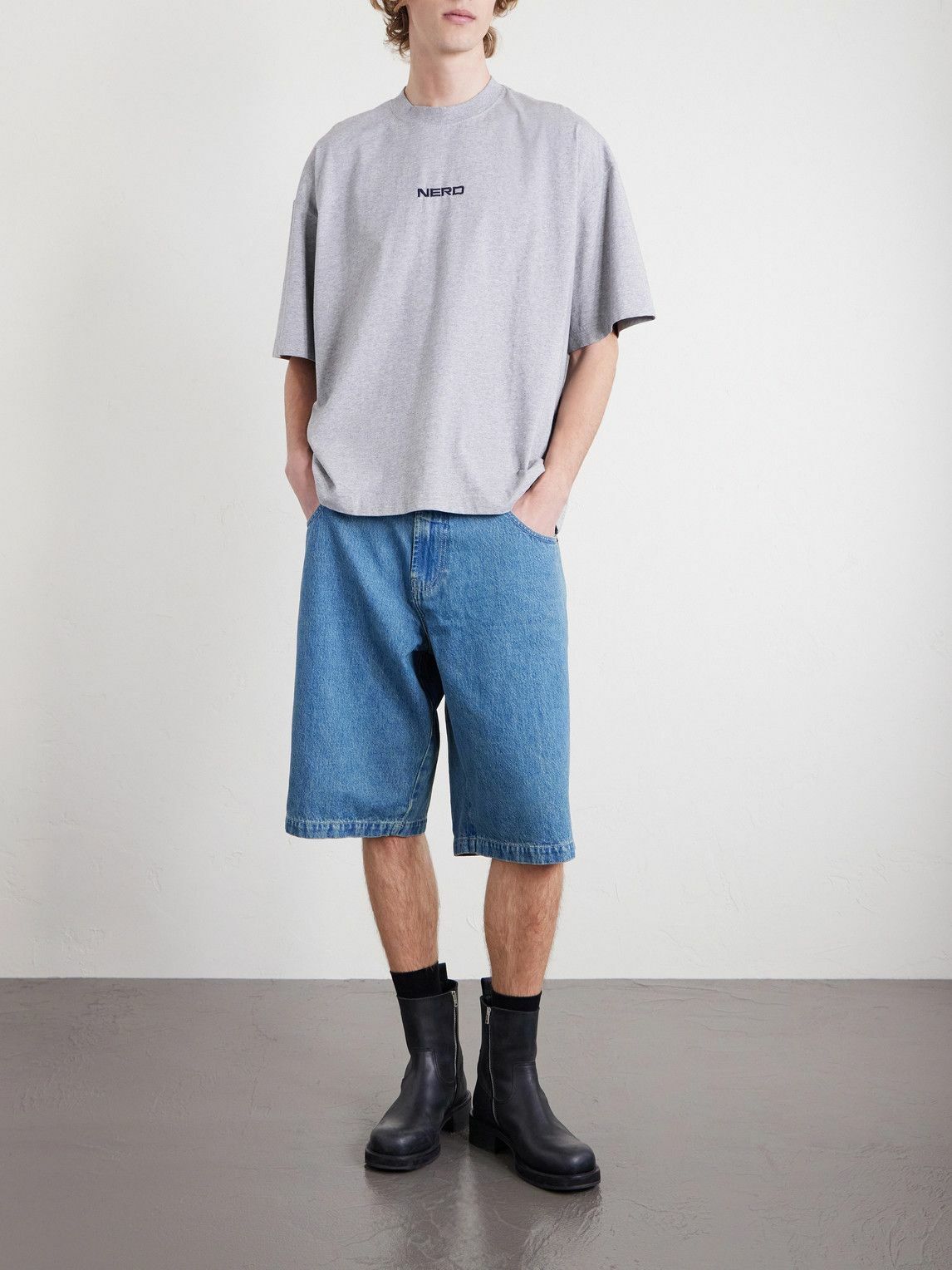 VETEMENTS - Biker Cross Wide-Leg Embroidered Denim Shorts - Blue
