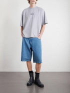 VETEMENTS - Biker Cross Wide-Leg Embroidered Denim Shorts - Blue