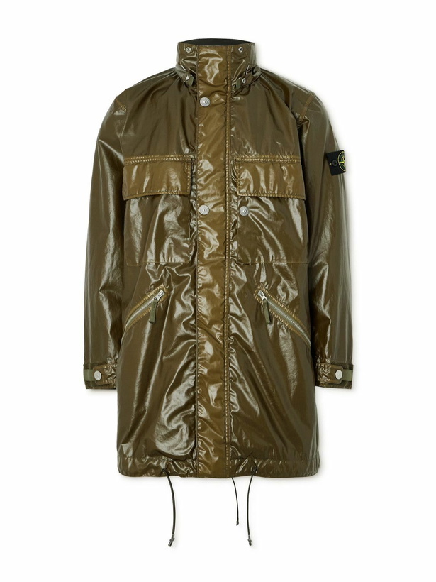 Photo: Stone Island - Garment-Dyed Mussola Gommata Coated Cotton-Shell Parka - Green