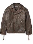 Acne Studios - Braid-Trimmed Textured-Leather Biker Jacket - Brown