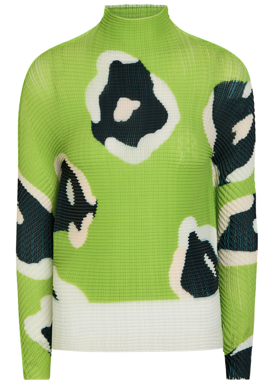 Issey Miyake Printed Pleated Woven top Green