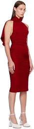 SELASI Red Ruched Midi Dress