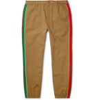 Gucci - Slim-Fit Tapered Webbing-Trimmed Cotton-Blend Ripstop Trousers - Brown