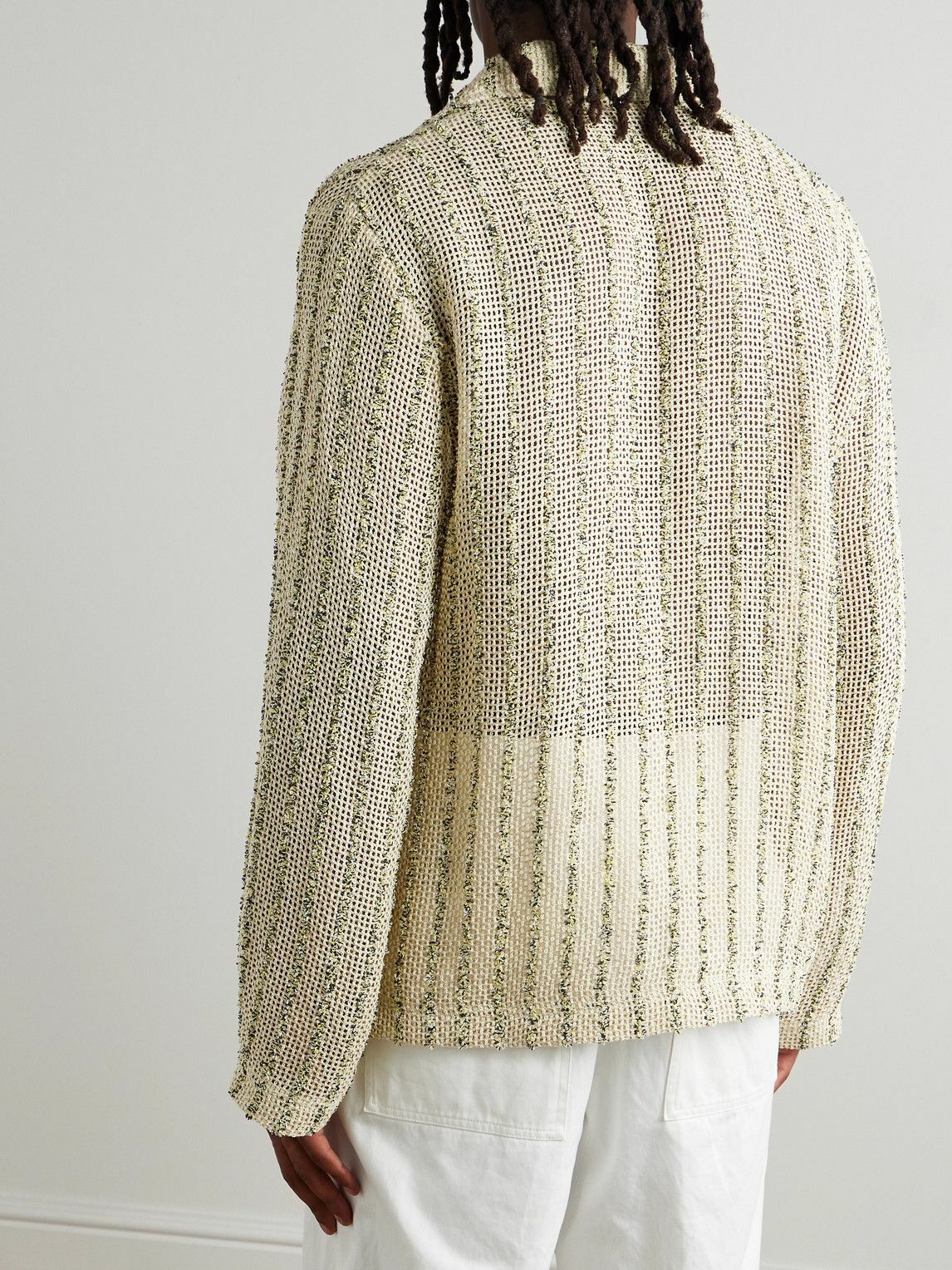 Séfr - Marquis Oversized Striped Open-Knit Bouclé Polo Shirt - Neutrals