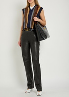 Versace Patchwork Fine-knit Wool and Suede Vest Navy