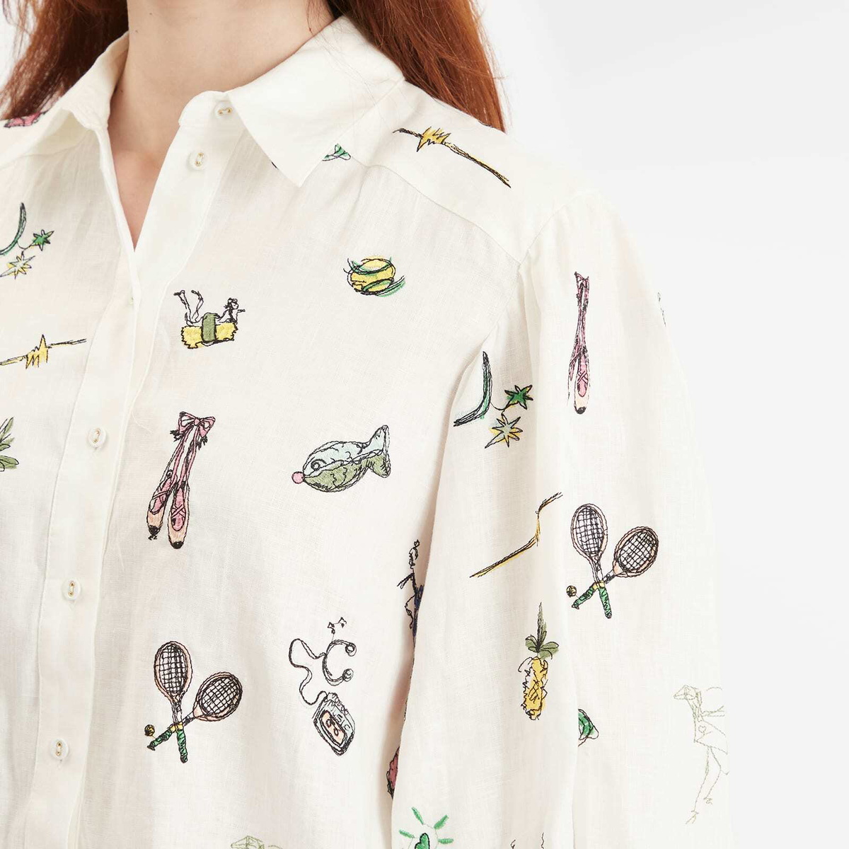 ALÉMAIS Women's Play Embroidered Shirt in Cream