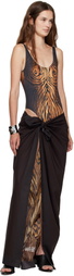 Jean Paul Gaultier Brown Pareo Printed Wood Cover-up Skirt