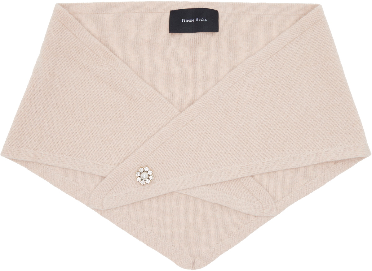 Simone Rocha Pink Embellished Cashmere Neckerchief Scarf