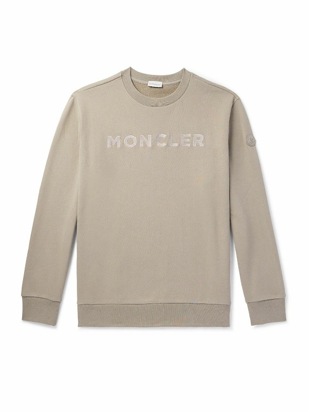 Photo: Moncler - Logo-Embroidered Cotton-Jersey Sweatshirt - Neutrals